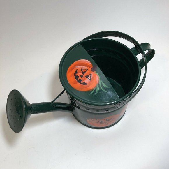 Hand Painted Metal Watering Can 6" Pumpkin Halloween Farmhouse Rustic Artistic - Picture 5 of 11
